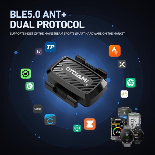CYCLAMI Bike Speed/Cadence Sensor ANT+ & Bluetooth RPM Cycling Sensor, Wireless Bicycle Cadence Sensor for All Cycling Computer, Compatible with Zwift, Rouvy, IPX6 Waterproof with 270H Battery Life