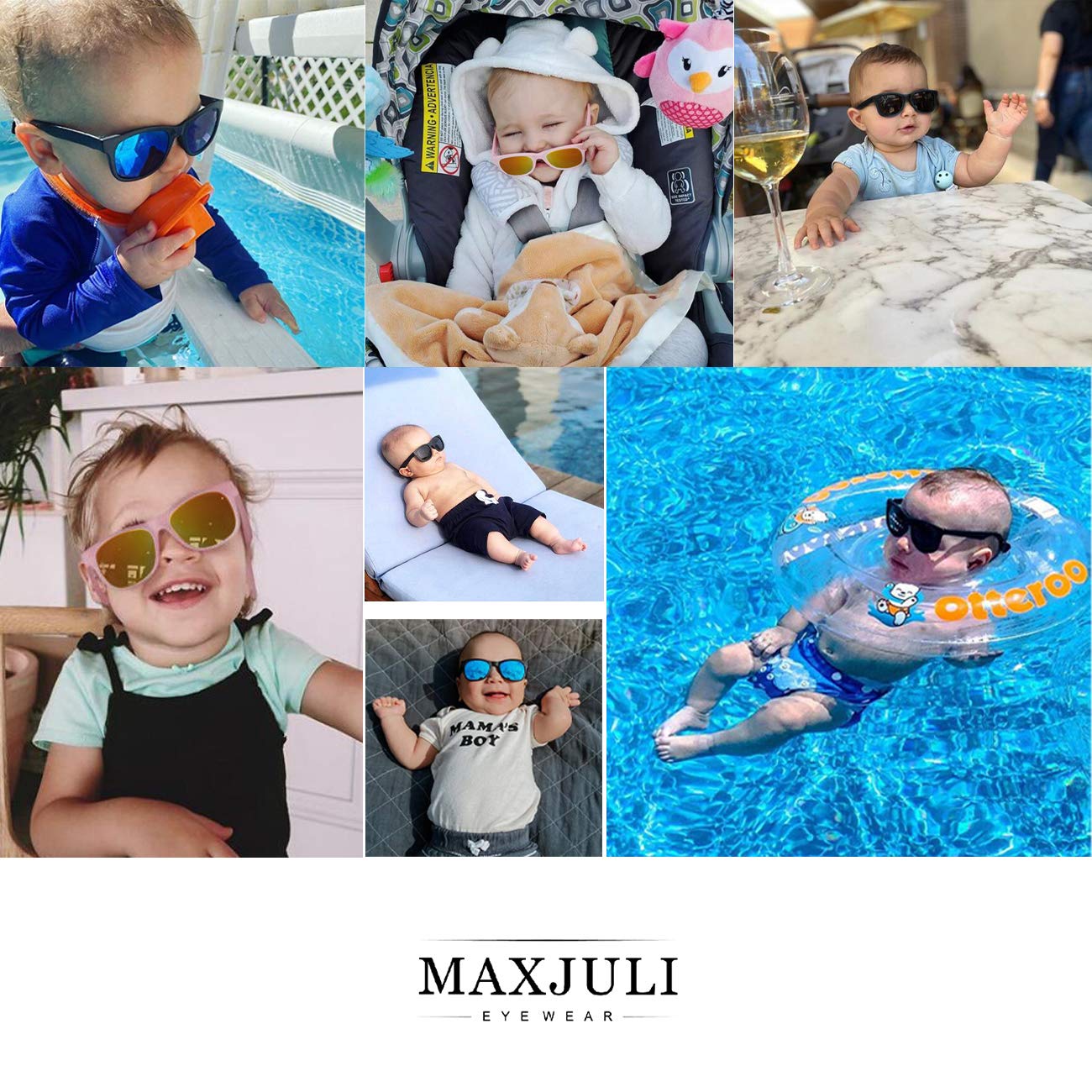 MAXJULI Polarized Baby Infant Sunglasses Safe, Soft, With Adjustable Strap 0-24 Months BPA Free 3 Pack (Black+Blue+Grey)