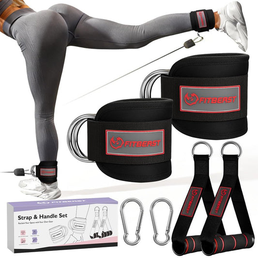 Fitbeast Ankle Straps for Cable Machines Women, Adjustable Ankle Straps and Gym Handles, Glute Kickback Ankle Strap Set, Cable Attachments for Gym, Booty Workouts, Leg Extensions, Hip Abductors