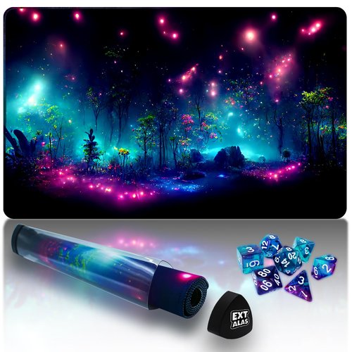 Extalas MTG Playmat TCG Playmat -Includes Storage Tube and 7 Dice-Experience Top-Tier Quality and Edge-Locking Waterproof and Non-Slip Mat! (playmat Without Zones, 1-Pretty Purple Fluorescence)