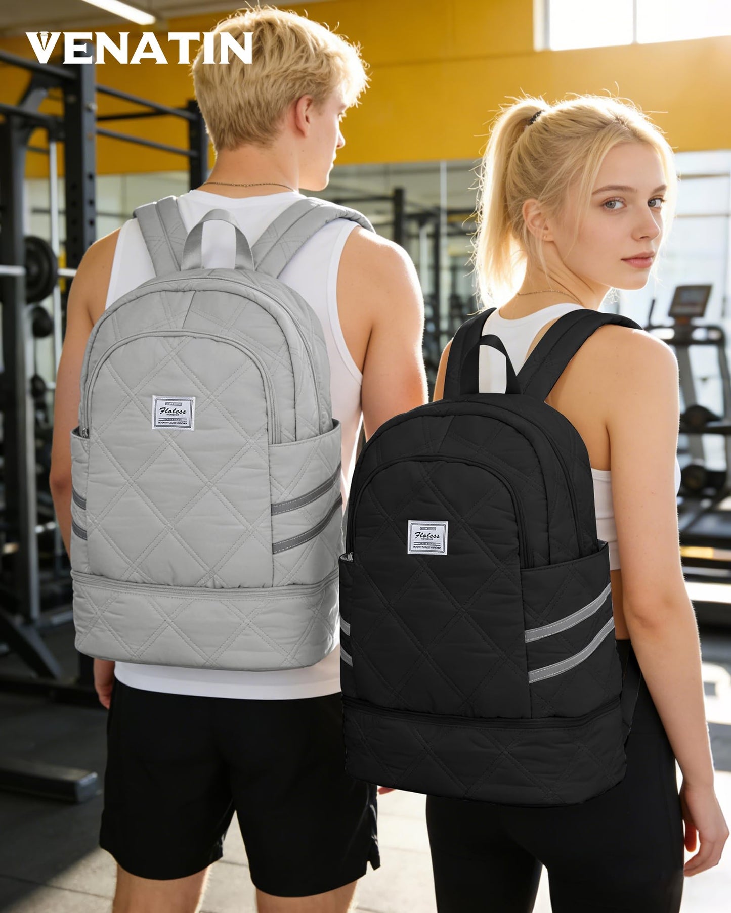 VENATIN Gym Backpack for Women Men, Lightweight Gym Bag with Shoe Compartment, Water Resistant Sports Backpack with Wet Pocket, Large Capacity Cheer Backpacks for Girls, Black