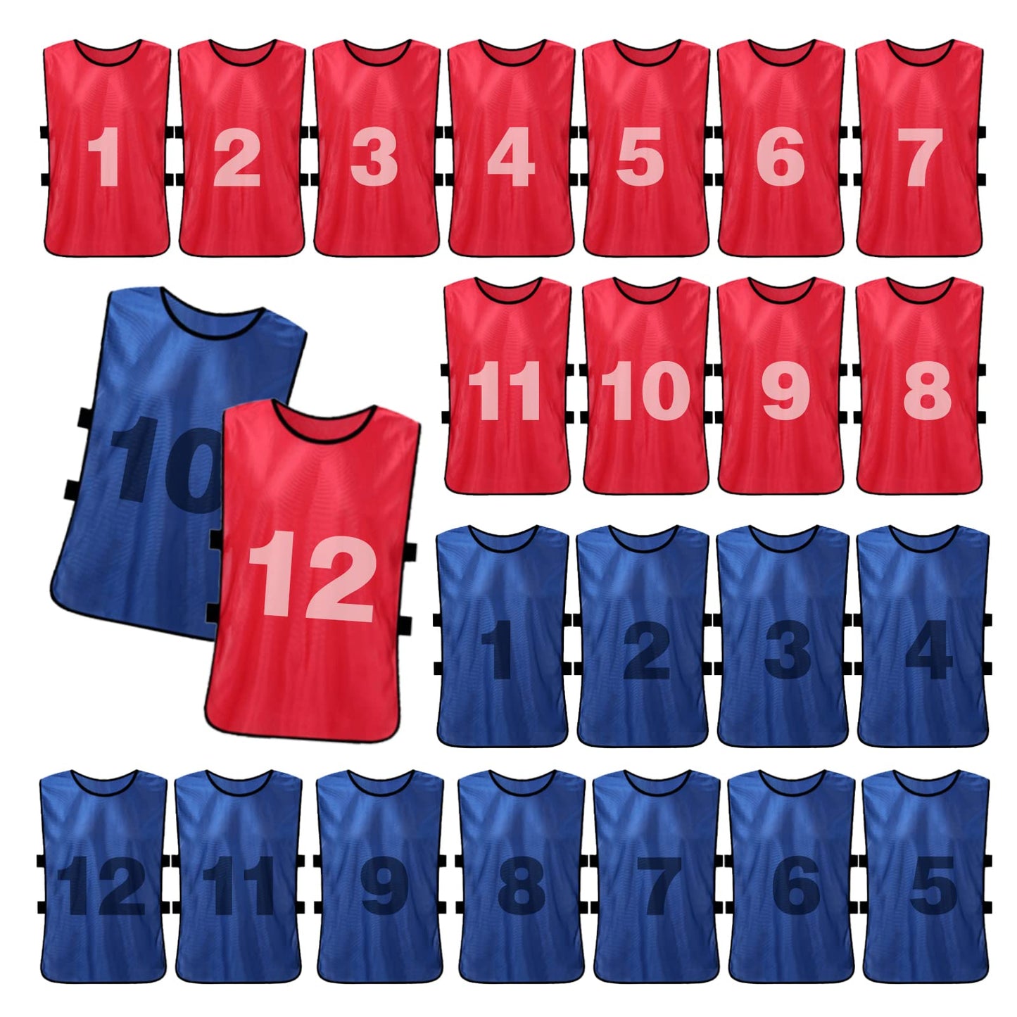 24 Pack Scrimmage Team Soccer Pinnies Vests Jerseys with Belt, Basketball Football Practice Jerseys for Men, Team Training Practice Vests Pinnies for Sports Youth and Adult