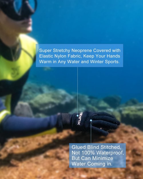 XUKER Water Gloves, 3mm & 5mm Neoprene Five Finger Warm Wetsuit Winter Gloves for Scuba Diving Snorkeling Paddling Surfing Kayaking Canoeing Spearfishing Skiing (3mm-Black, L)