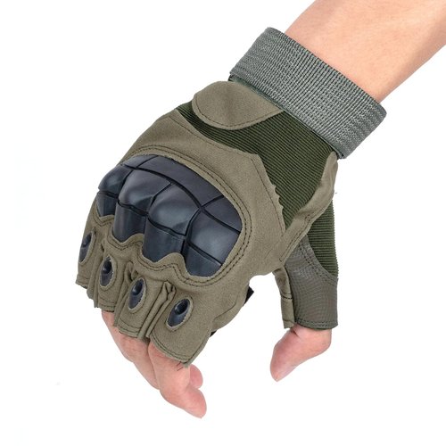GCSIOM Tactical Fingerless Gloves Breathable, Non-Slip, Impact Resistant, Suitable for Outdoor Cycling, Motorcycle Riding, Rock Climbing (Green, Large)