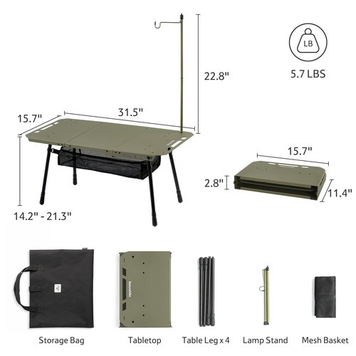 Naturehike Tactical Camping Table with Adjustable Height, Collapsible Table Lightweight with Carry Bag for Camping, Travel expeditions, Hiking, Picnics, BBQs & Beach Trips