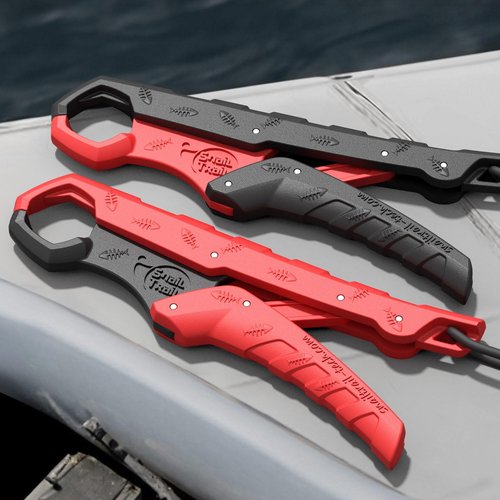 SNAIL TRAIL 7.5'' Floating Fish Gripper, Fishing Grabber, Catfish Mouth Pliers, Caught Bass Holder, Digital Scale Hook Clamp, Saltwater Lip Grip Tool with Lanyard, Gifts for Men, Red-Black