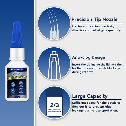 Fletching Glue 30 g, Arrow Glue, Instant & Clear Adhesive for Carbon Arrows, Fletching Vanes, Feathers and Inserts, Great for Aluminium, Carbon and Wood Shafts