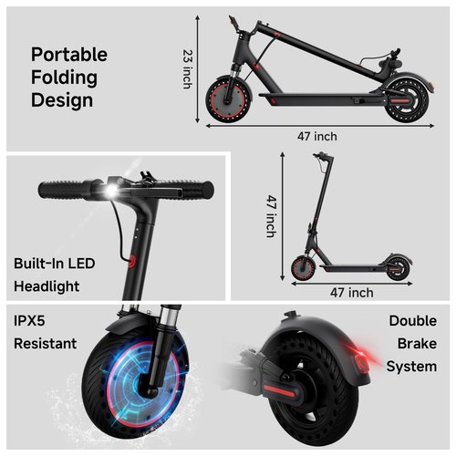 XUG Electric Scooter for Adults with Dual Suspension System - 8.5"/10" Solid Tires, 350W/500W Brushless Motor, 16/19/22 Mph, 19-23 Miles Range, Double Braking Folding Fast E-Scooter, App Control