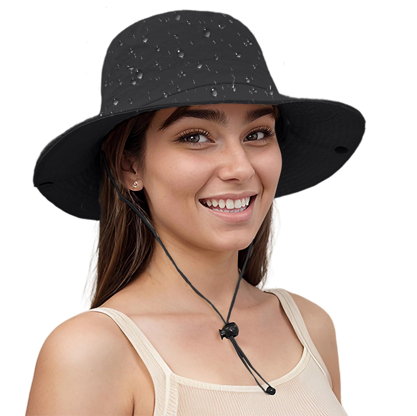 Lanzom Sun Hat for Women Men Wide Brim Waterproof Hiking Hat Foldable Hat for Fishing Gardening Camping Beach(US, Alpha, Small, Medium, Black)