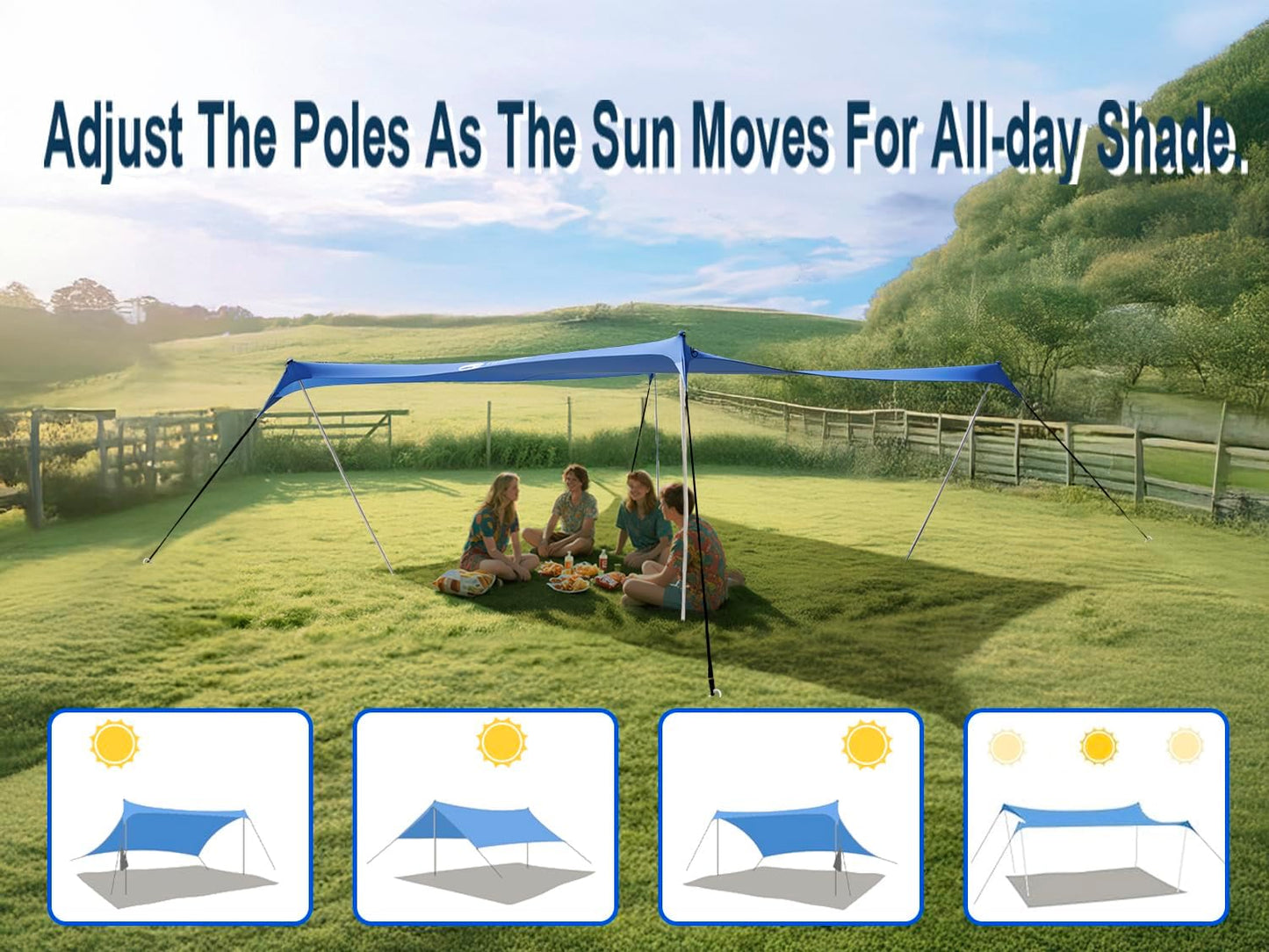 10×10ft UPF50+ Beach Tent Sun Shelter, Windproof Stable Outdoor Pop Up Beach Shade Canopy for Camping, Fishing, Backyard Fun or Picnics, 2 Poles