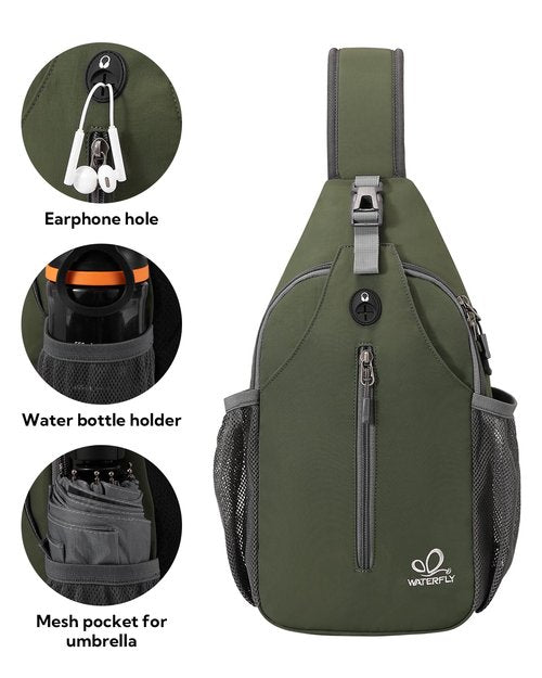 WATERFLY Crossbody Sling Backpack Sling Bag Travel Chest Bag Hiking Daypack