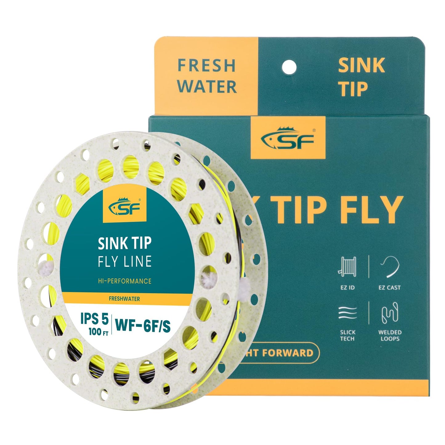SF Hi-Viz Fly Fishing Sinking Tip Weight Forward Taper Floating Fly Line Sinking Line for Freshwater 100FT IPS5 WF6F/S Fluorescent Yellow&Black