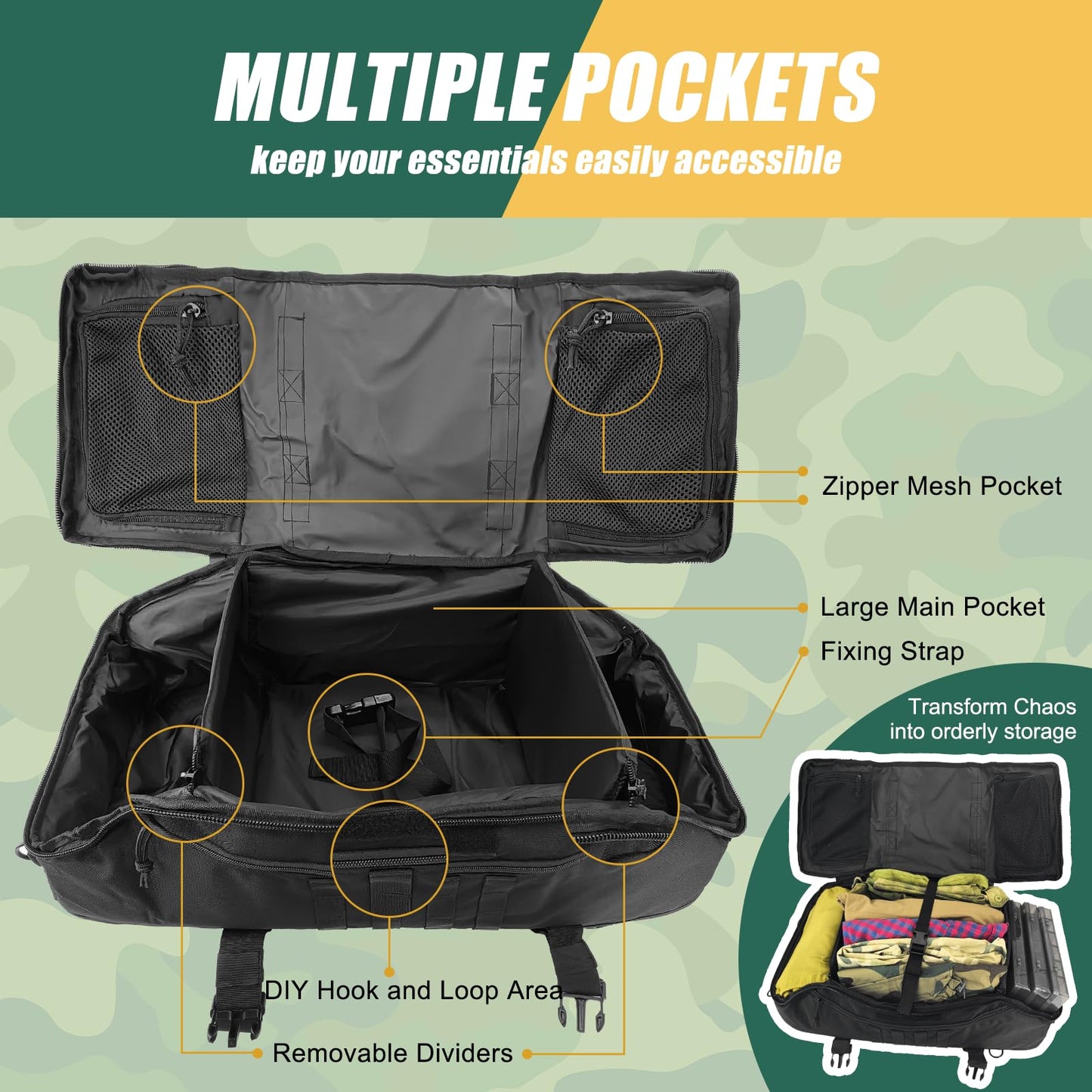 EASY BW 55L Large Travel Gym Duffle Bag Military Tactical Backpack, Army Pack 3 Day Bug Out Bag Rucksack for Outdoor Sport Hiking Camping with Molle System, Black