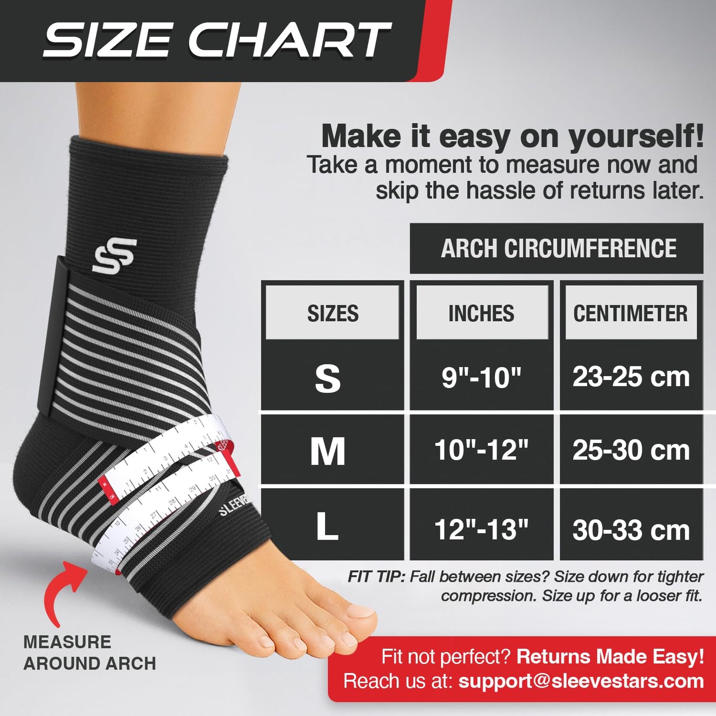 Sleeve Stars Ankle Brace for Women & Men, Ankle Wrap for Sprained Ankle, Compression Sleeve for Plantar Fasciitis Relief, Easy Customizable Support: w/Removable Strap (Pair/L:12"-13"/Black)