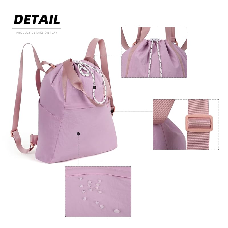 Valleycomfy Waterproof Drawstring Backpack with Wet Pocket - Purple