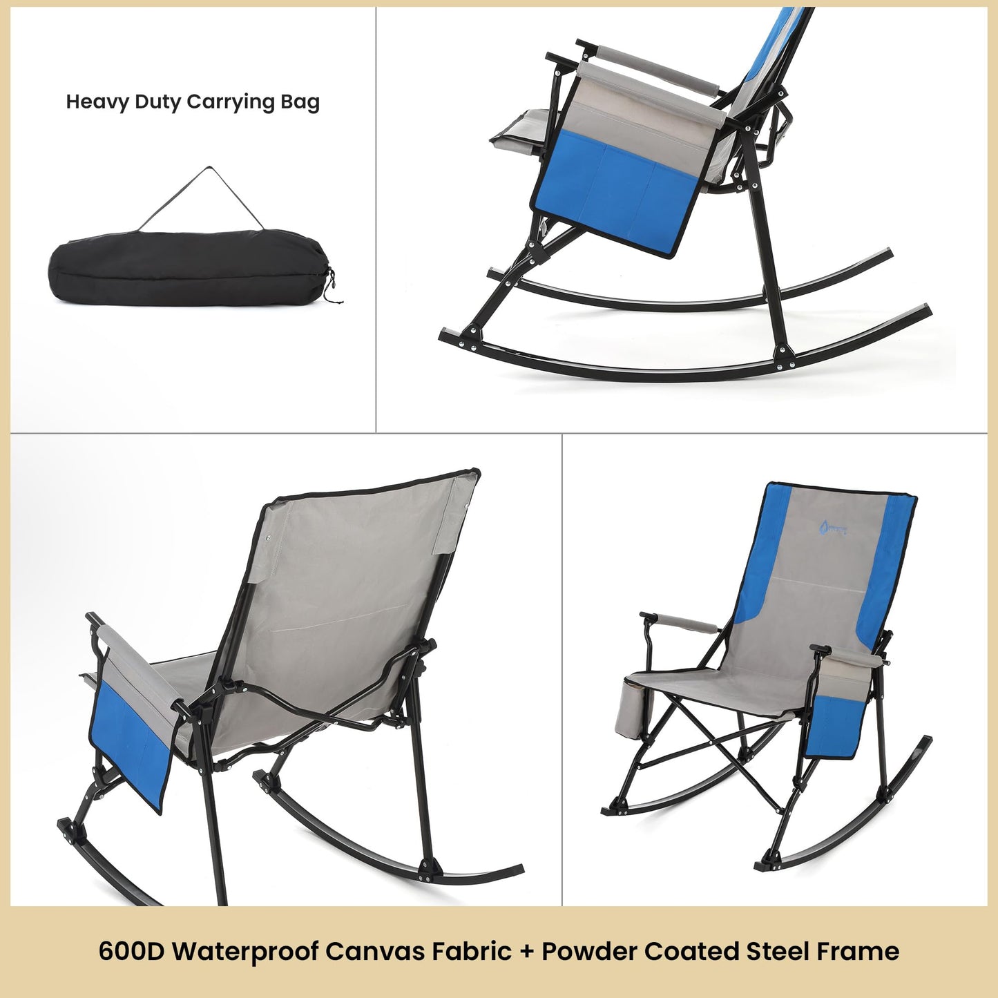 ARROWHEAD OUTDOOR Foldable Rocking Camp Chair, Large Cup Holder