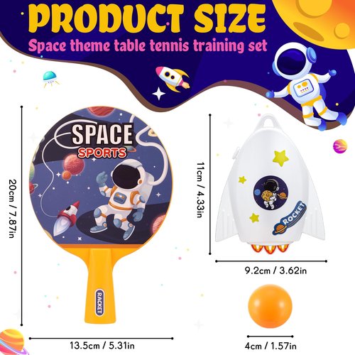 Soulchen Door Table Tennis Game Hanging Table Tennis Trainer Set, Includes Two Rackets with Space Themed Sticks, 4 Balls, a String Puller, and a Hook for Beginners