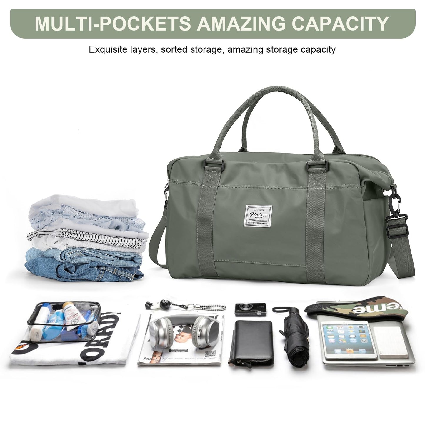 Travel Duffel Bag, Carry-on Overnight Weekender Bags for Women