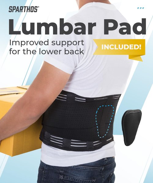 Sparthos Back Brace for Lower Back Pain - Immediate Relief from Sciatica, Herniated Disc, Scoliosis - Breathable + Lumbar Support Pad - For Men & Women - Fits 44–52″ Waist (Large, Check Size Chart)
