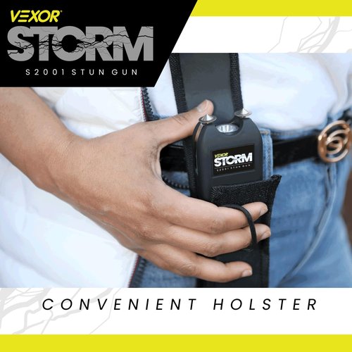 Vexor Storm S2001 Personal Safety Device - Rechargeable with LED Light - Ergonomic Grip and Wrist Strap - Safety Switch - Includes Holster and Training Guide