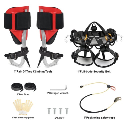 Tree Climbing Spikes Kit Leather Forged Tree Climbing Spurs Spikes with Adjustable Belt and Rope Climbing Gear Kit with Non-Slip Pedal Professional Tree Climbing Equipment for Gardening, Fruit Picking