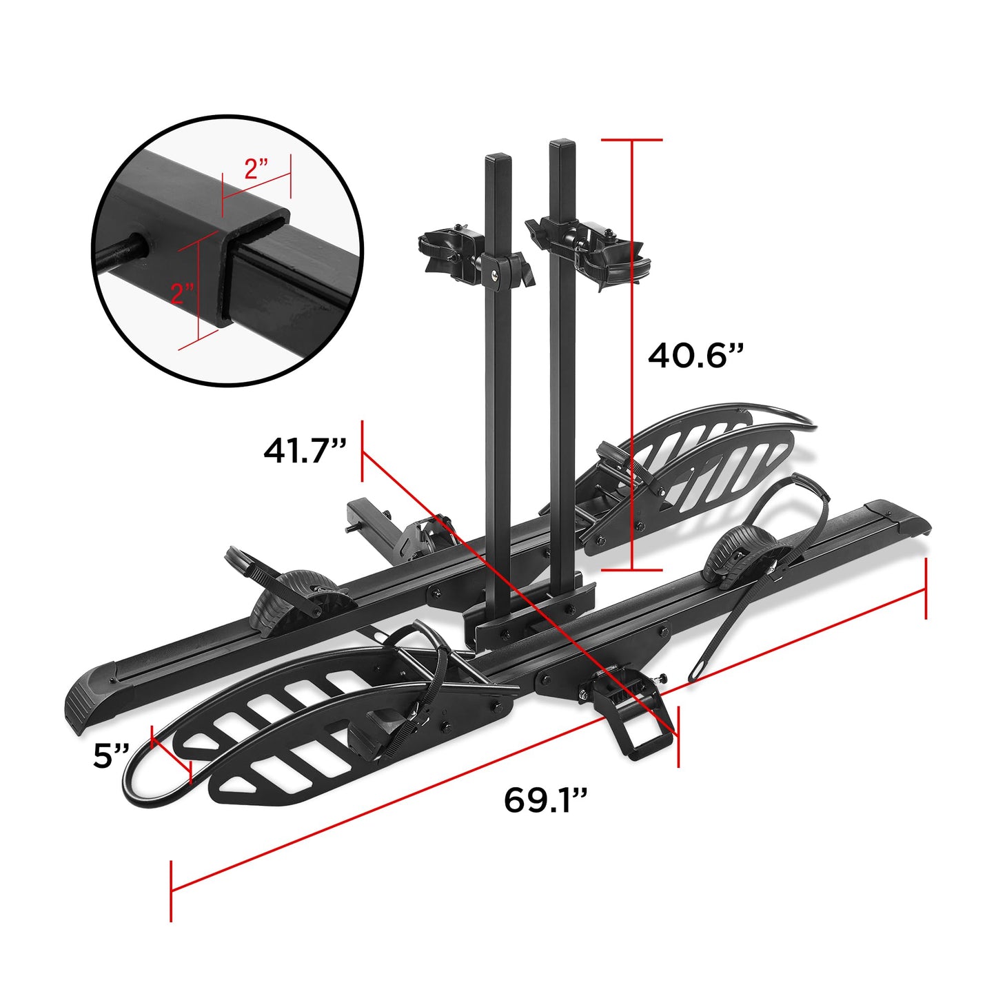 Young Electric Hitch Mount 2 EBike Rack, 200 lbs Capacity Electric Bike Carrier Foldable Platform Mount, Up to 5-inch Fat Tire Bicycle for 2'' Receiver Cars Trucks SUVs Minivans RV, Trailer