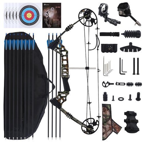 Archery Compound Bow Set for Youth and Beginner Right Handed Compound Bow Package with Archery Hunting Equipment Adjustable 20-70 Lbs Draw Weight 17"-29" Draw Length 300 fps 2025 New