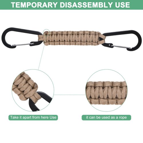 M METERXITY 5-Pack Braided Paracord Keychain with Clips, 7.9 Inch Paracord Lanyard Clips Durable Hanger Hook for Backpacks Water Bottle for Camping/Hiking/Fishing/Traveling [Khaki]