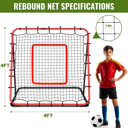 Soccer Rebounder Net & Soccer Training Equipment - 4x4 FT Adjustable Rebound Board for Precision Passing, Shooting, First Touch, and Ball Control Drills for Kids, Teens & Adults