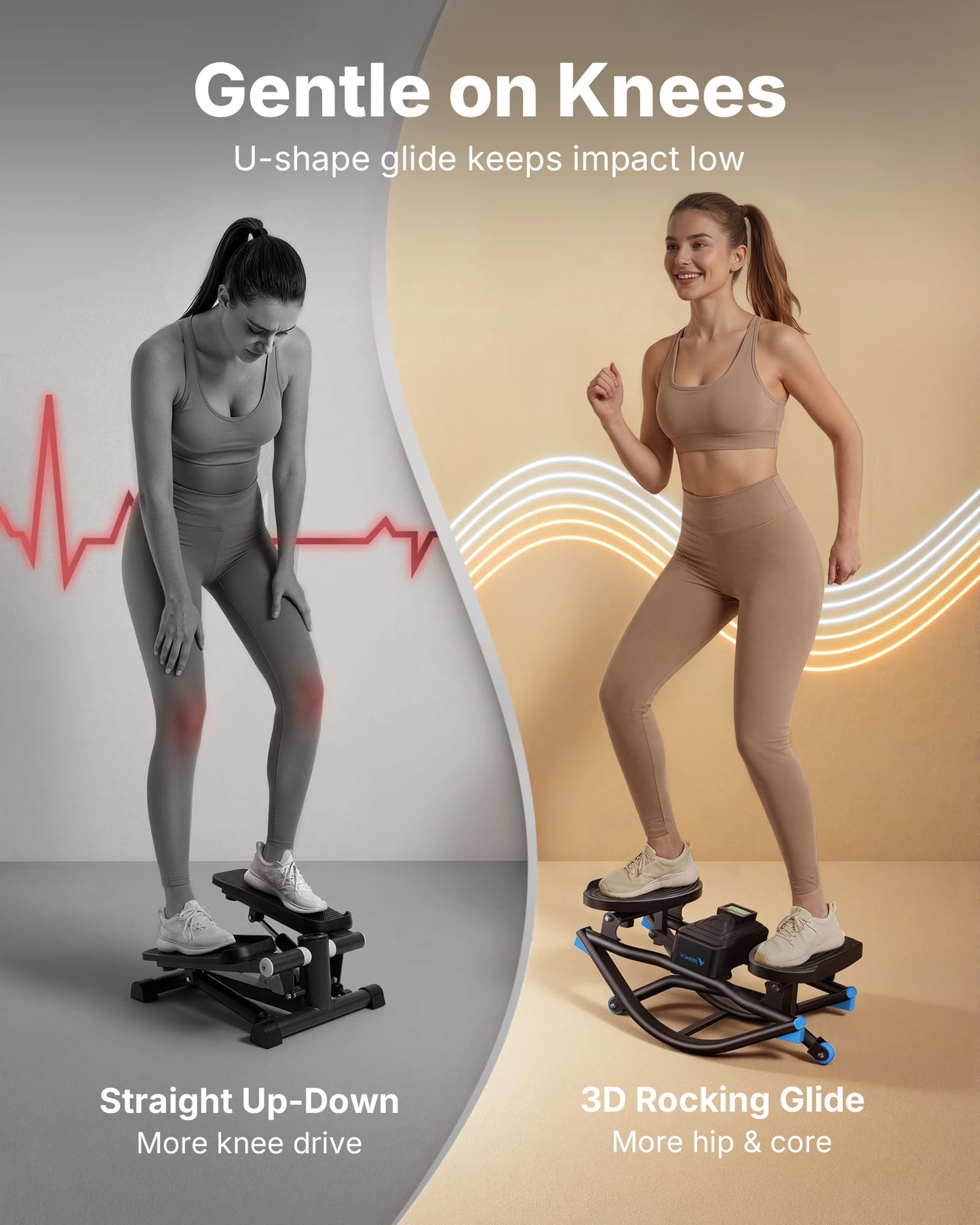 Merach Rocking Steppers for Exercise at Home, 3D Motion Stair Stepper with Resistance Bands for Full Body Workout & Low-Impact Balance Board, 330 LBS Loading Capacity Exercise Equipment（Black）