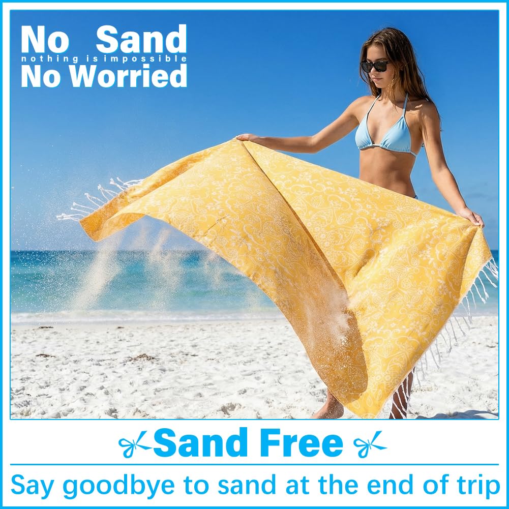 Vikumond Thin Turkish Beach Towel Lightweight Soft Cotton Extra Large XL Oversized Sand Free Sandproof Absorbent Quick Dry Towels Cloud Bath Pool Travel Compact Essentials Accessories for Adult Gifts
