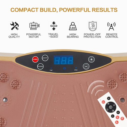 YOKELE Vibration Plate Exercise Machine - Whole Body Fitness Vibration Platform - Home Training Equipment for Recovery & Wellness & Weight Loss + Resistance Bands + Remote (Gold)