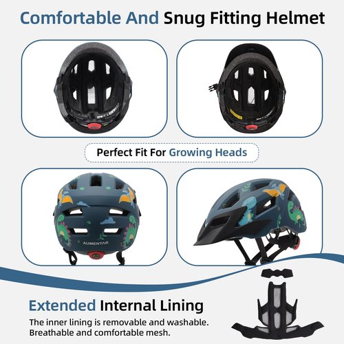AUMENTAR Kids Bike Helmet Boys and Girls Bicycle Helmet with Cool Visor Helmet for Kids 3-14, Children Bike Helmets Youth Bike Helmet Adjustable & Lightweight 48-52cm Blue