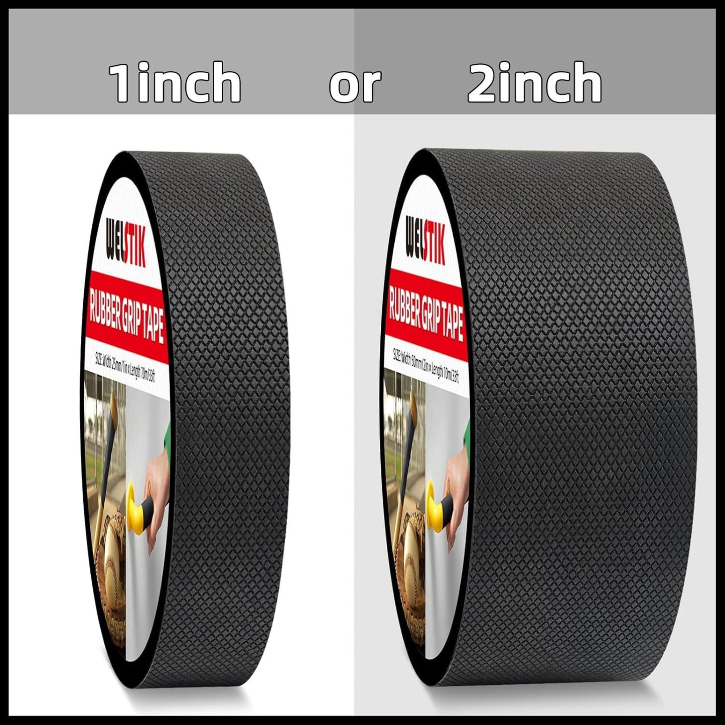 WELSTIK Rubber Grip Tape - Ultra Strong Sweat Absorbent Non-Slip Tape with Textured Adhesive - 2" x 33ft Heavy Duty Friction Tape for Tool Handles, Gym Gear, Stairs & DIY Gadgets (Black)