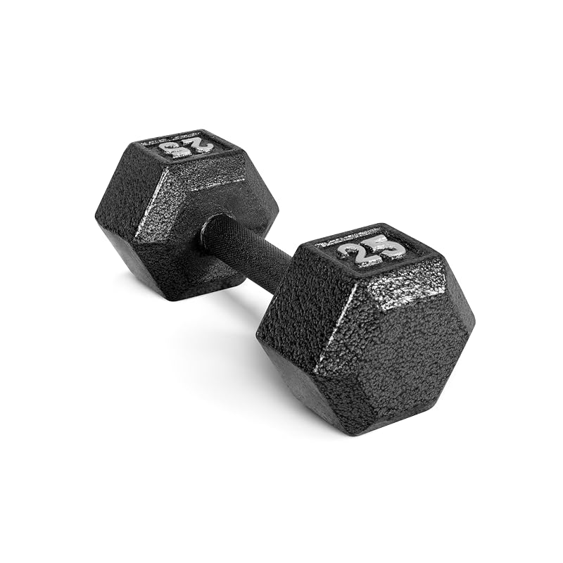 25 lb Cast Iron Hex Dumbbell - Single, Anti-Roll Corner, Cap Brand