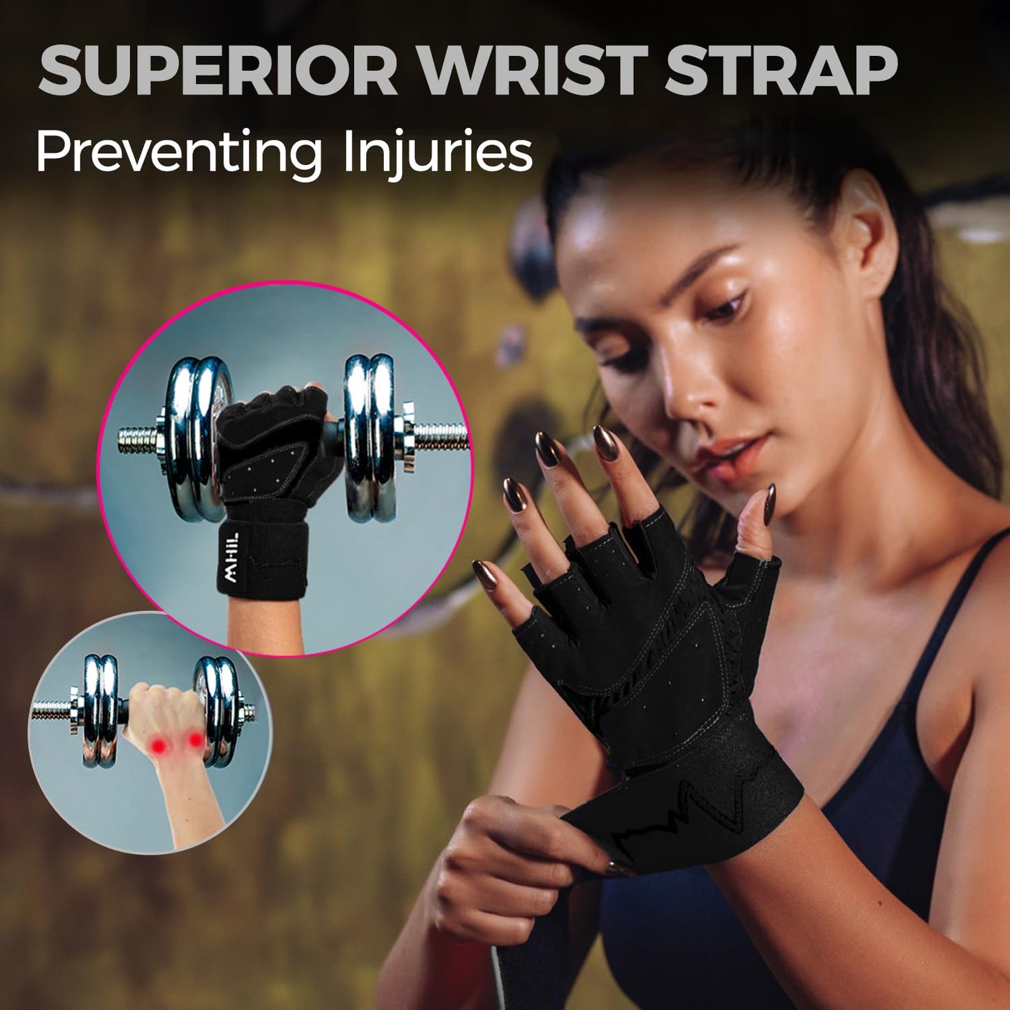 MhIL Workout Gloves for Women – Breathable Gym Gloves for Women with Palm Protection and Enhanced Grip – Padded Weight Lifting Glove for Womens with Wrist Wraps Support Weightlifting Exercise Cycling
