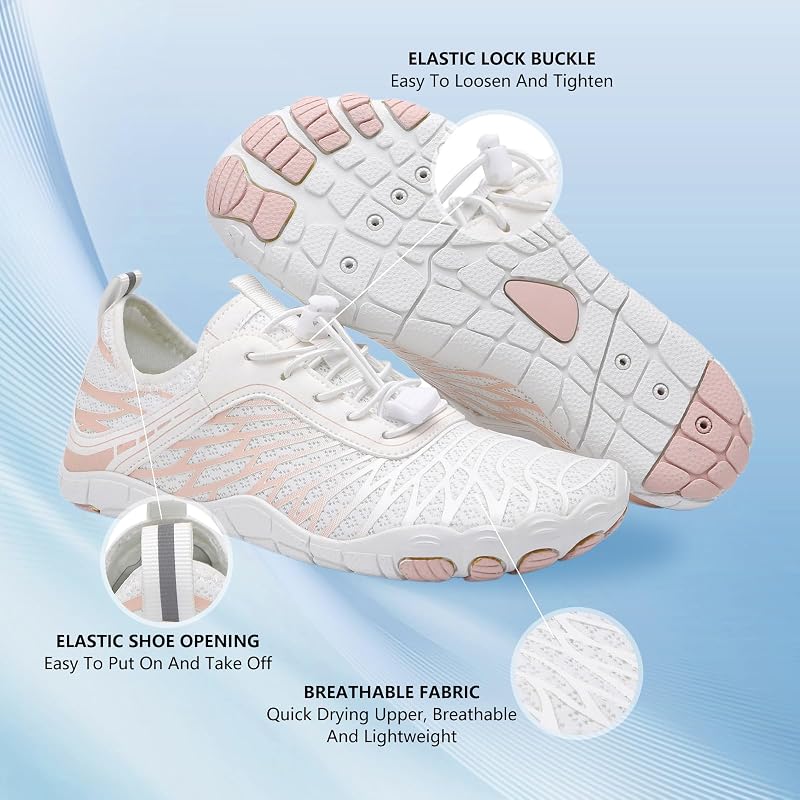 Water Shoes for Hiking - Barefoot Style, Wide Toe Box, Non-Slip, Waterproof (White, US Men 6-6.5 / Women 8-8.5)
