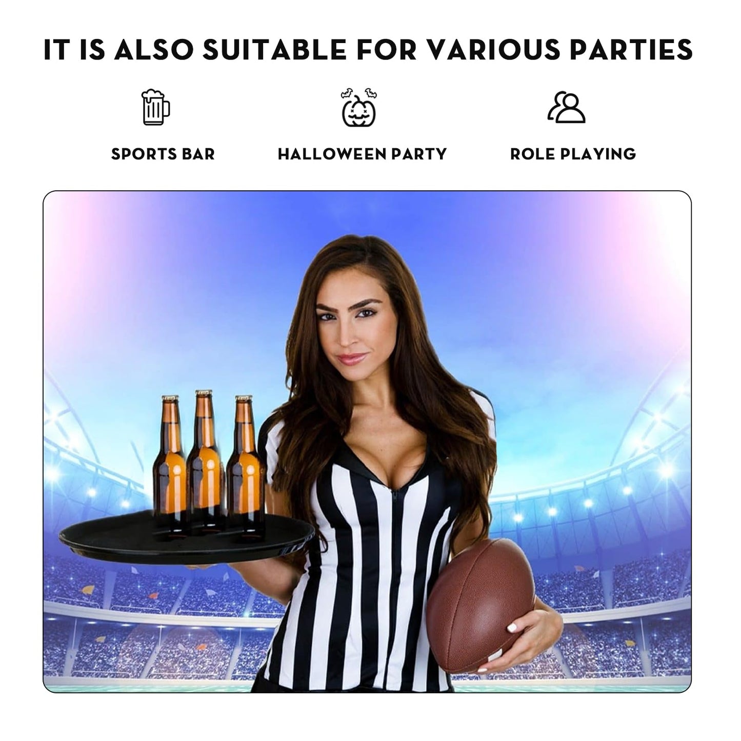 VKT Referee Shirt Womens Official Ref Jersey Black And White Stripe Zipper Uniform For Basketball Football Soccer Halloween Costume M