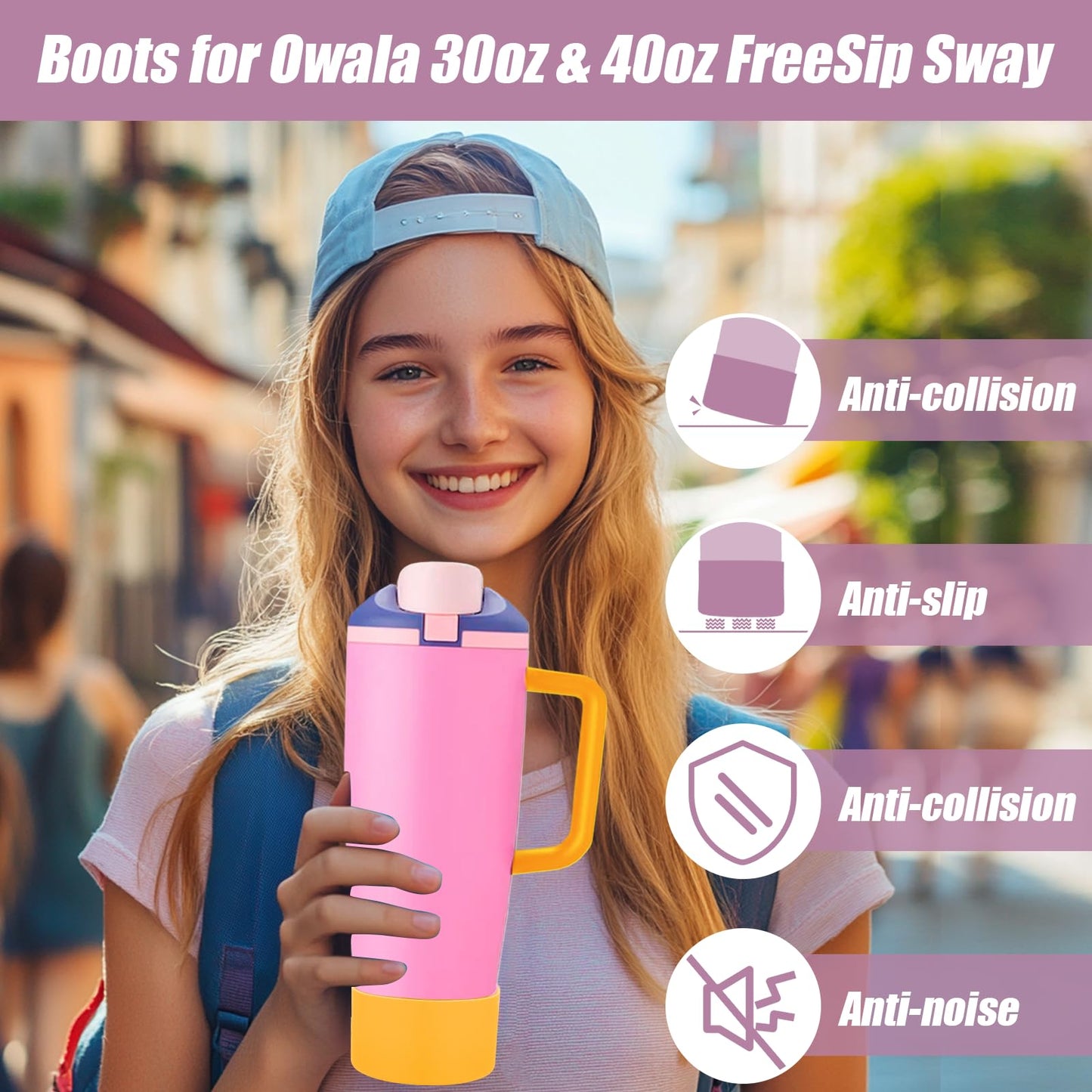 Mity rain 2PCS Protective Silicone Boots for Owala 30oz & 40oz FreeSip Sway Bottles & Tumblers - Accessories for owala, Enhances Stability & Prevents Scratches (Golden Yellow & Pastel Pink)