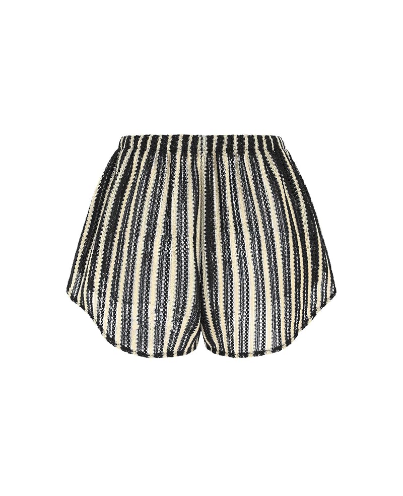 High Waist Crochet Cover Up Shorts for Beach – Striped Black Color, 1-Black Striped, Medium