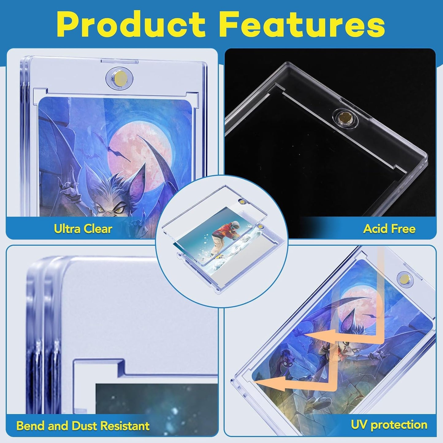 128ct Magnetic Card Holders, 35pt One Touch Card Holder, U-V Protection Hard Plastic Case for Trading Cards, Display Case for Sports, Baseball, Football, Game Cards
