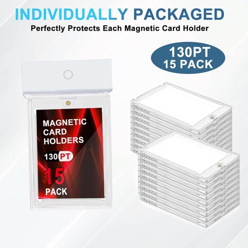 ToBeAce 130pt Magnetic Card Holders, 15ct One Card Touch Holder for Trading Cards, Baseball Card Protectors Hard Plastic, Magnetic Thick Card Display Case for Sports Cards, Game Cards