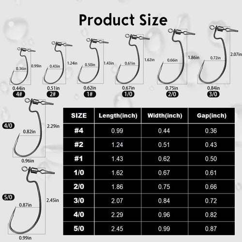 FishTrip 30pcs Swivel Drop Shot Hooks, EWG Spin Shot Hook for Bass Fishing with Swivel Saltwater Freshwater Sizes 4, 2, 1, 1/0, 2/0, 3/0, 4/0, 5/0