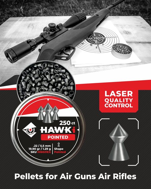 Hawki Airgun Pellets -.22/5.5mm Caliber (19.90gr/1.29 g) 250 ct Hi6021EX Pointed