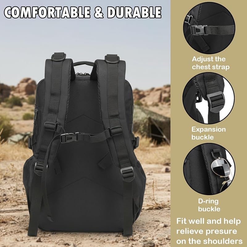 Military Tactical Backpack for Men 30L Black | Assault Rucksack with MOLLE System