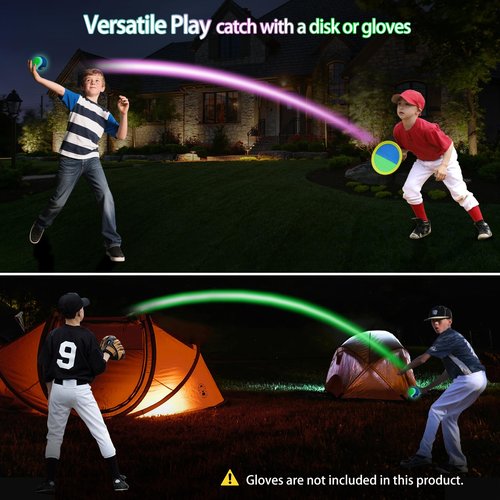 Raditoss LED Toss and Catch Ball Set, Glow-in-The-Dark & Daytime Play with Rechargeable Multi-Color Flashing Light-Up Balls, Indoor & Outdoor Toy for Kids, Toddlers & Adults Fun, 2 Paddles & 2 Balls