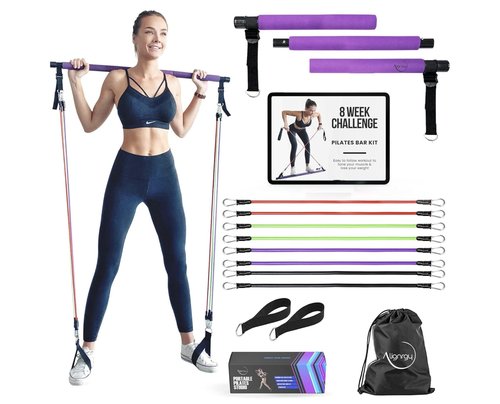 Pilates Bar Kit with Resistance Bands (20, 30, 40, 50 LB) – Adjustable Pilates Bar Kit for Women – Full Body Home Workout Kit with 8 Week Video Plan – Portable & Multifunctional Design
