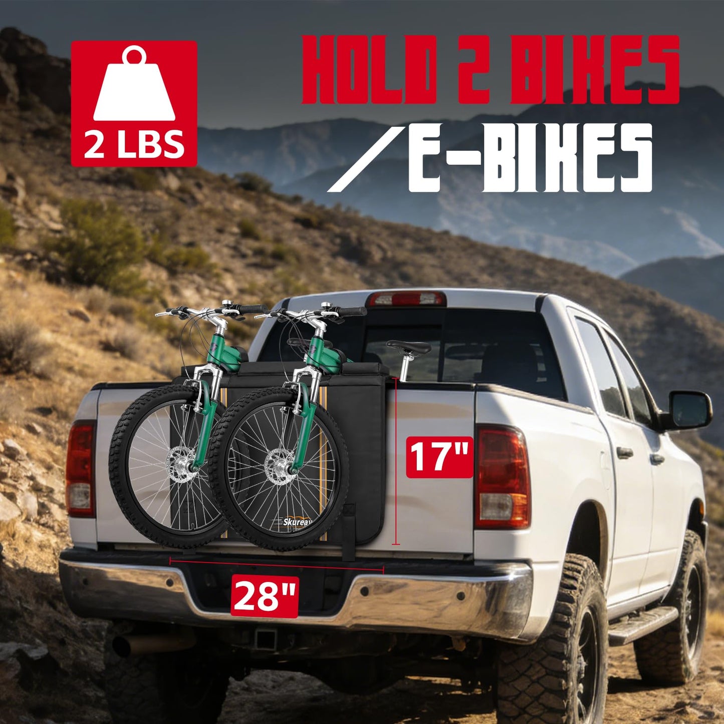 Tailgate 2 Bike Pad for E-Bike and Mountain Bike, Outdoors Tailgate Protection Pad with Additional Replaceable E-Bike Straps, Ebike Tailgate Bed Mat for Truck Pickup