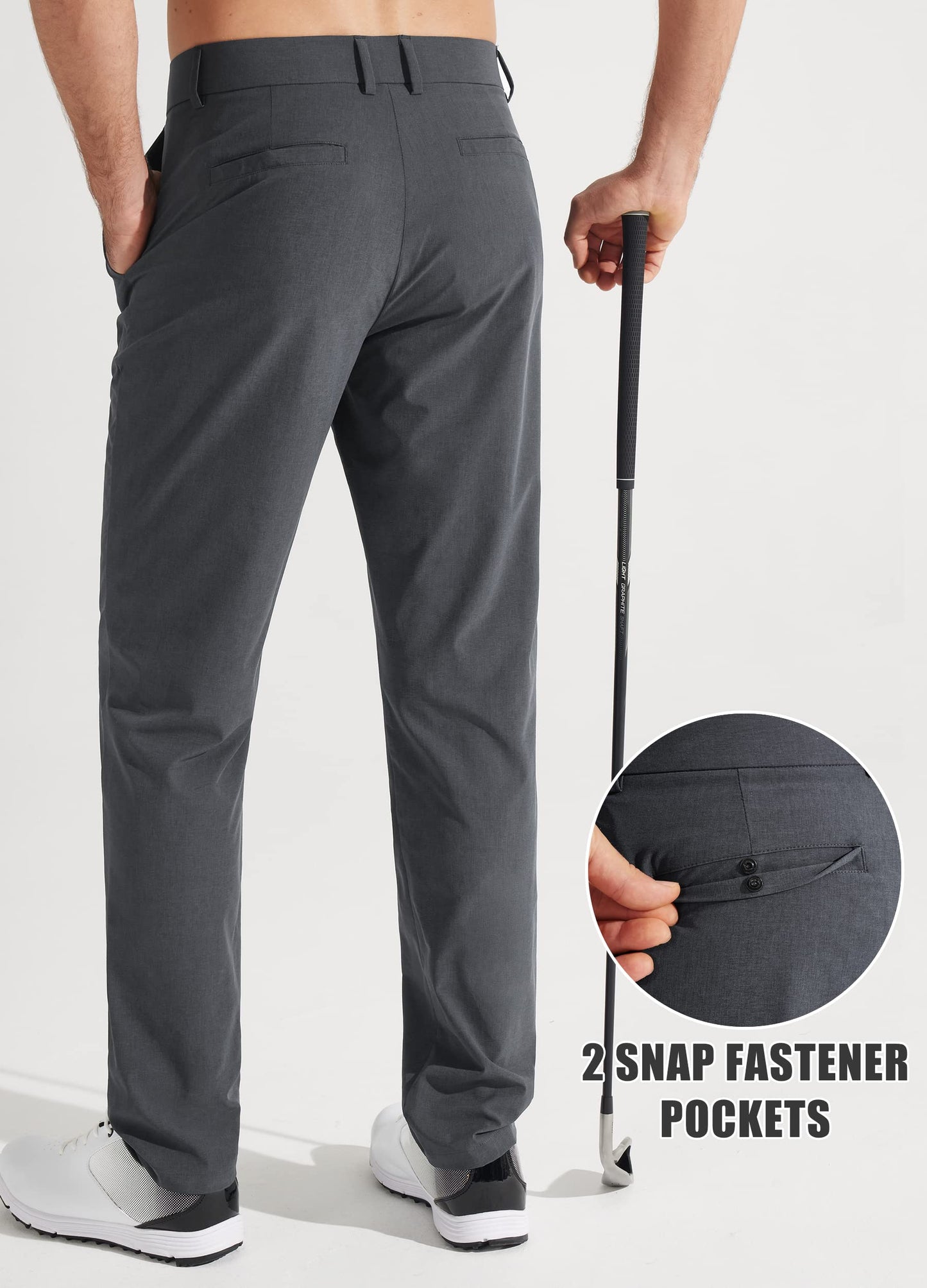 Libin Mens Golf Pants Classic Fit Stretch Work Dress Pants 32" Quick Dry Lightweight Business Casual Trousers Comfort Water Resistant, Iron Grey, 46W x 32L