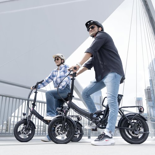 Windone S14 Electric Bike for Adults, Max 19MPH Speed & 28 Miles Range (PAS), 500W Peak Motor and Lightweight & Portable, Dual Shock Absorbers Electric Bicycle, 14" Foldable ebike for Adults and Teens